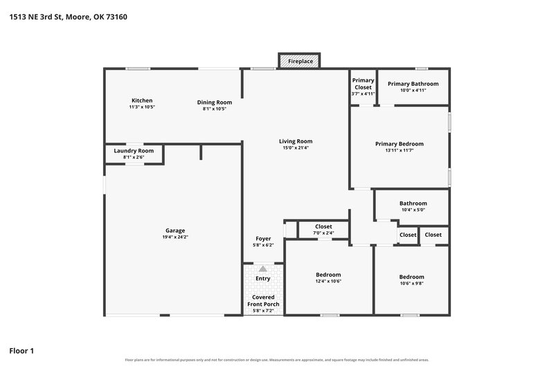 1,570/Mo, 1513 NE 3rd St Moore, OK 73160 Floor Plan View