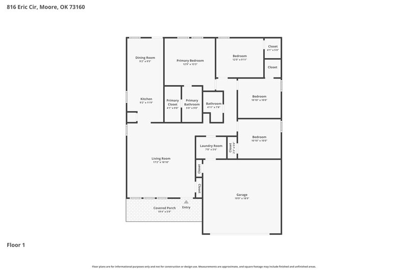 1,870/Mo, 816 Eric Circle Moore, OK 73160 Floor Plan View