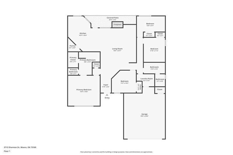 1,700/Mo, 3713 Shannon Dr Moore, OK 73160 Floor Plan View