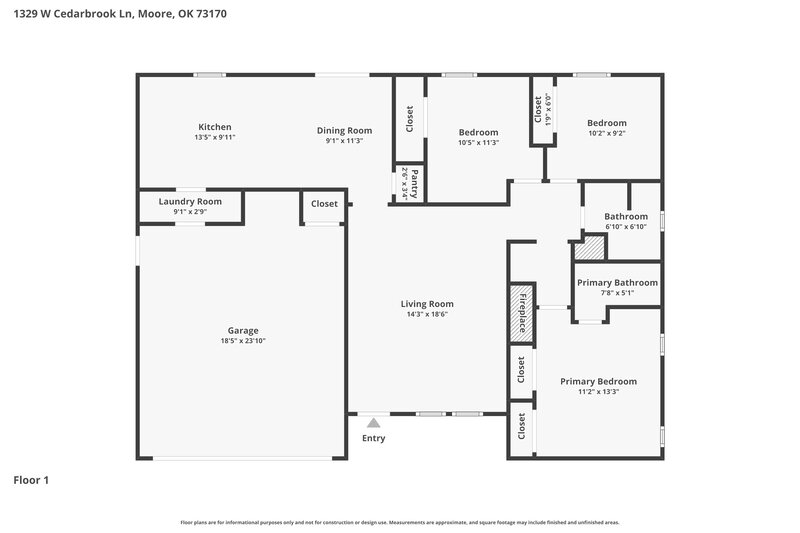 1,650/Mo, 1329 W Cedarbrook Ln Oklahoma City, OK 73170 Floor Plan View