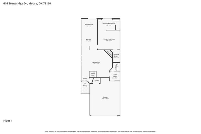 1,855/Mo, 616 Stoneridge Dr Moore, OK 73160 Floor Plan View
