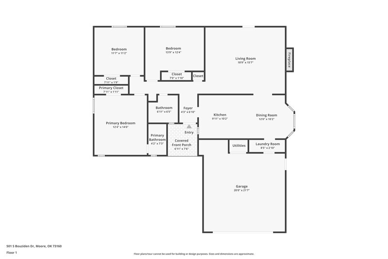 1,495/Mo, 501 S Bouziden Dr Moore, OK 73160 Floor Plan View