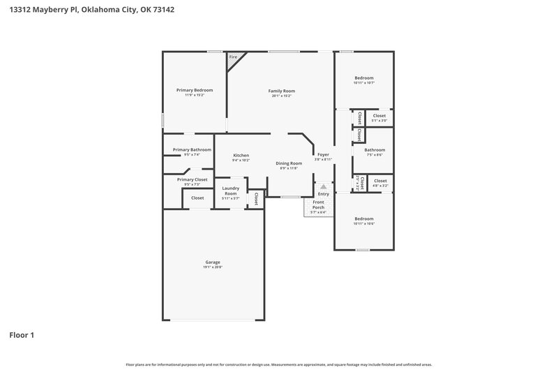 1,675/Mo, 13312 Mayberry Pl Oklahoma City, OK 73142 Floor Plan View