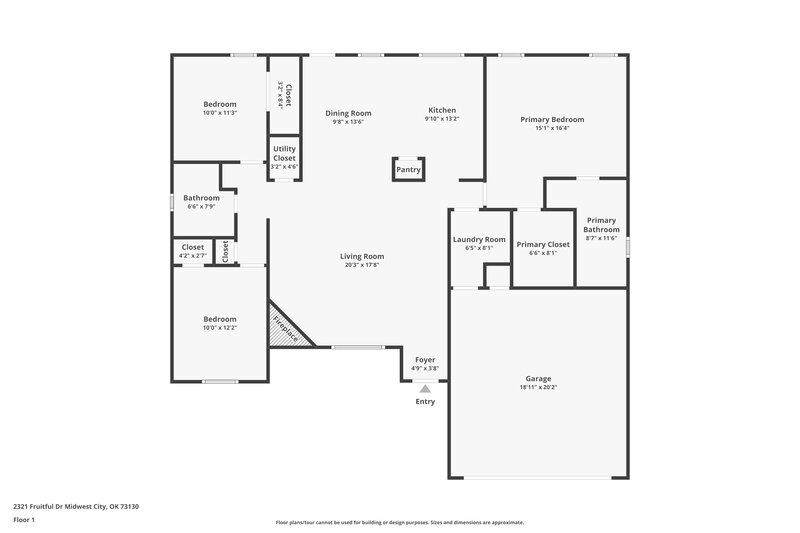 2,230/Mo, 2321 Fruitful Dr Midwest City, OK 73130 Floor Plan View