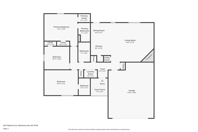 1,205/Mo, 8417 Bellmon Ave Oklahoma City, OK 73149 Floor Plan View