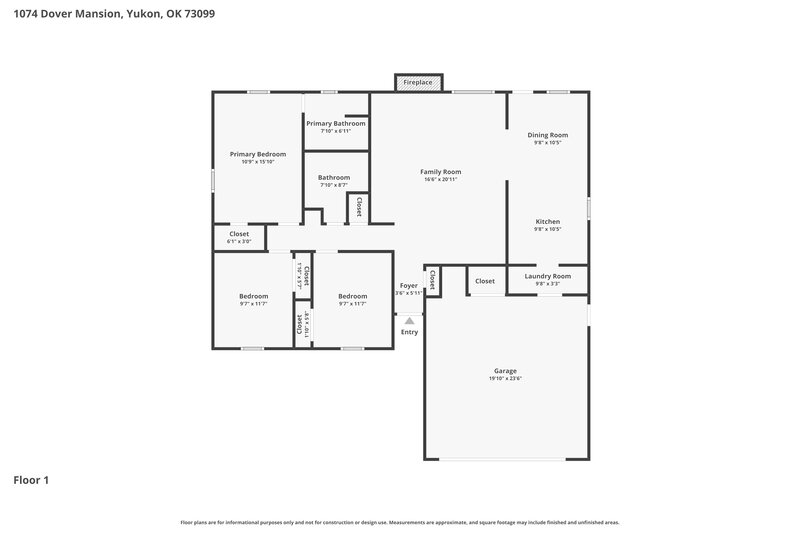 1,575/Mo, 1074 Dover Mansion Yukon, OK 73099 Floor Plan View
