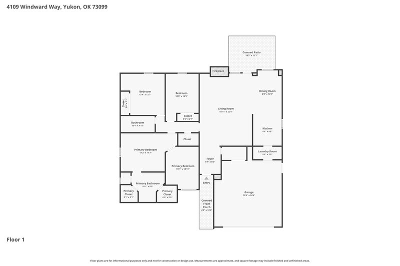 1,705/Mo, 4109 Windward Way Yukon, OK 73099 Floor Plan View