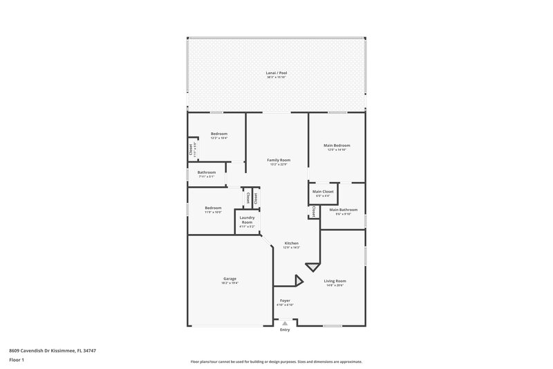2,080/Mo, 8609 Cavendish Dr Kissimmee, FL 34747 Floor Plan View