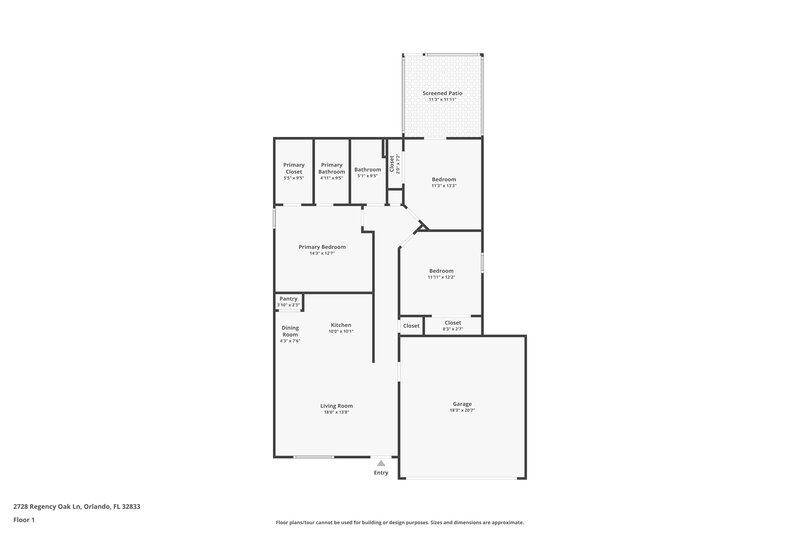 1,895/Mo, 2728 Regency Oak Ln Orlando, FL 32833 Floor Plan View
