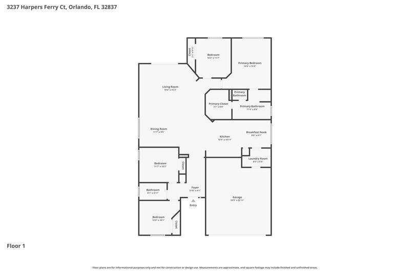 2,570/Mo, 3237 Harpers Ferry Ct Orlando, FL 32837 Floor Plan View
