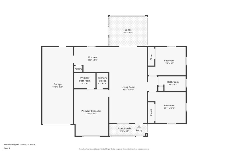 1,875/Mo, 315 Windridge Pl Tavares, FL 32778 Floorplan View