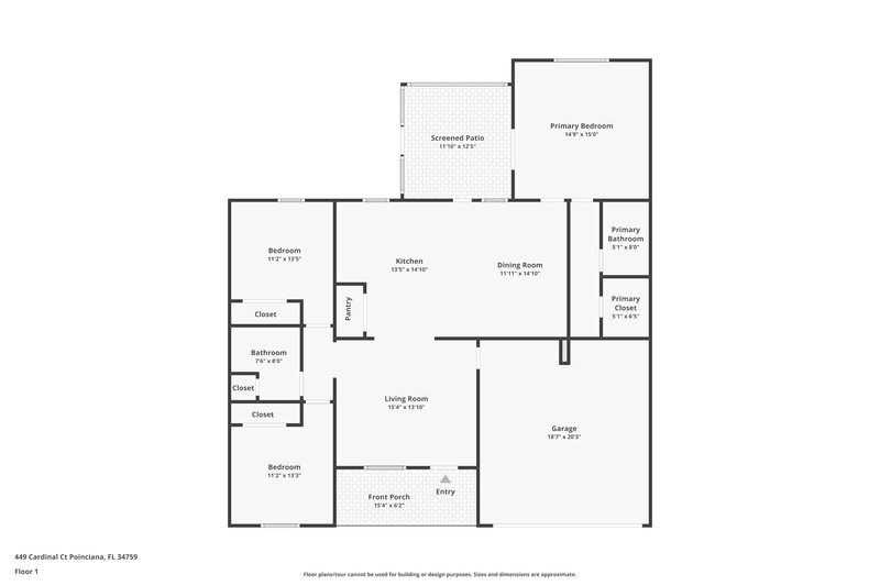 1,795/Mo, 449 Cardinal Ct Kissimmee, FL 34759 Floor Plan View