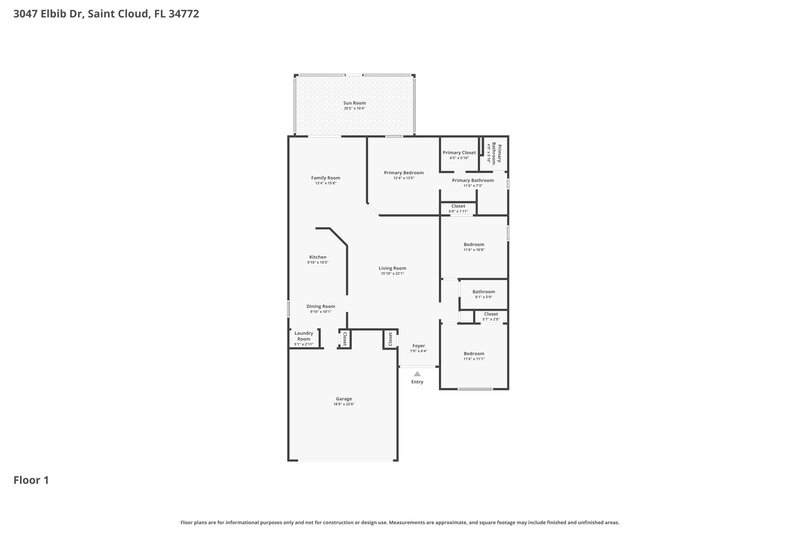 2,080/Mo, 3047 Elbib Drive Saint Cloud, FL 34772 Floor Plan View