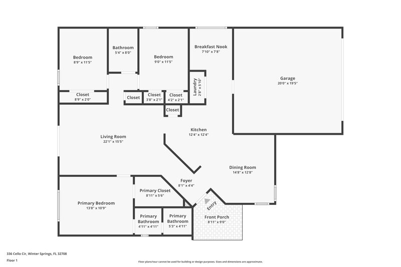 2,150/Mo, 336 Cello Cir Winter Springs, FL 32708 Floor Plan View