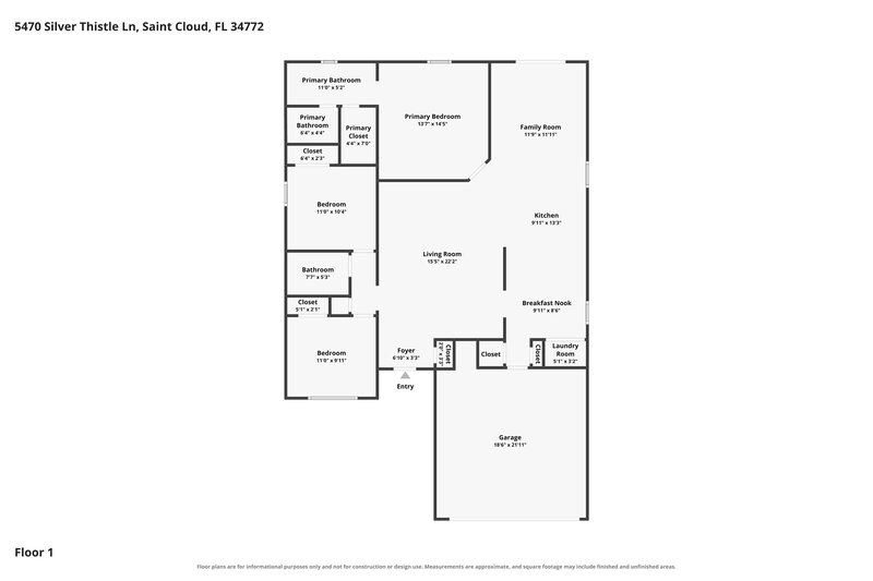 2,130/Mo, 5470 Silver Thistle Ln Saint Cloud, FL 34772 Floor Plan View
