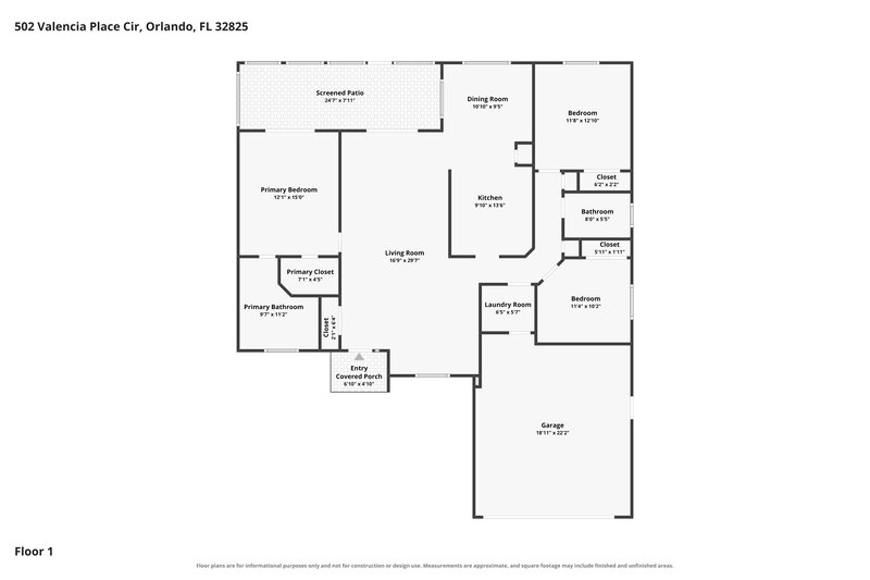2,455/Mo, 502 Valencia Place Cir Orlando, FL 32825 Floor Plan View