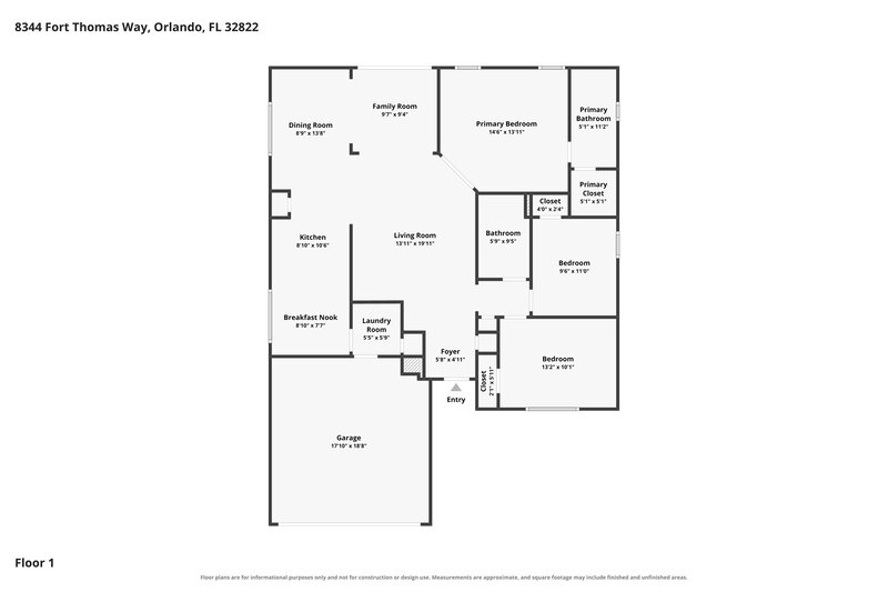 2,150/Mo, 8344 Fort Thomas Way Orlando, FL 32822 Floor Plan View