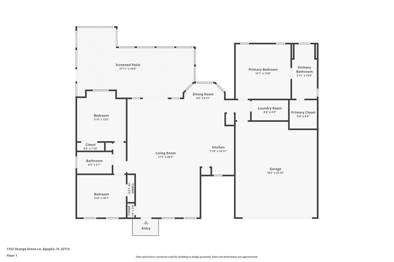 2,200/Mo, 1152 Orange Grove Ln Apopka, FL 32712 Floor Plan View
