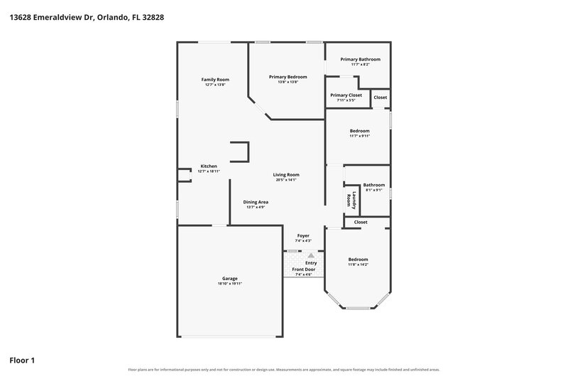 2,420/Mo, 13628 Emeraldview Dr Orlando, FL 32828 Floor Plan View
