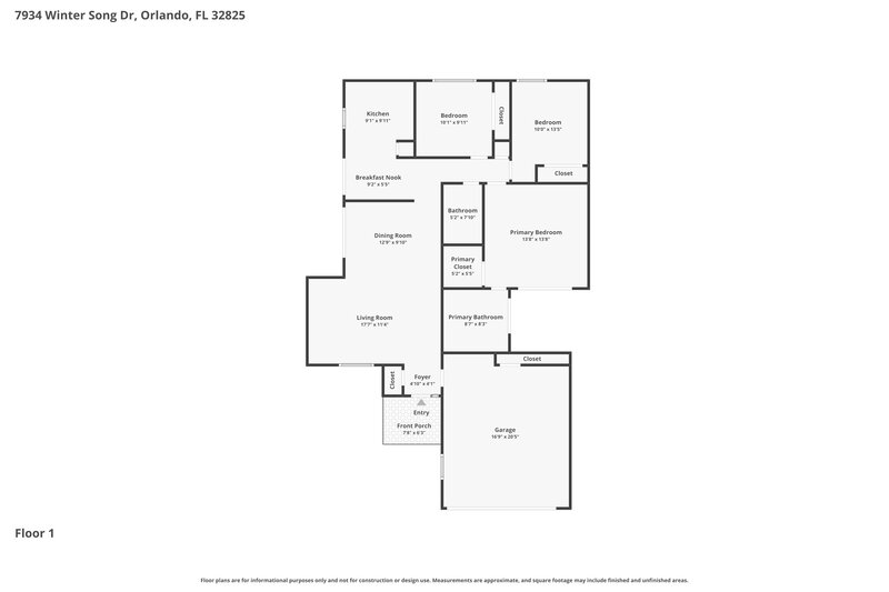 2,200/Mo, 7934 Winter Song Dr Orlando, FL 32825 Floor Plan View