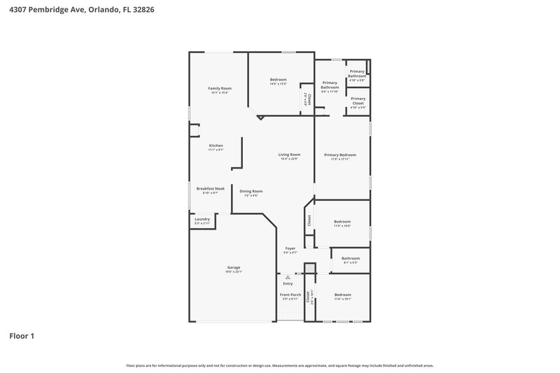 2,440/Mo, 4307 Pembridge Ave Orlando, FL 32826 Floor Plan View
