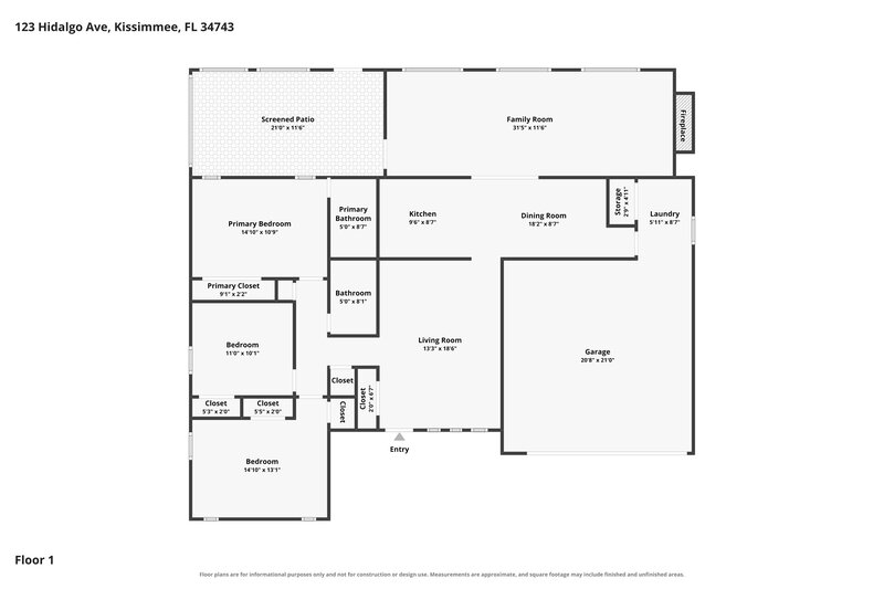 2,115/Mo, 123 Hidalgo Ave Kissimmee, FL 34743 Floor Plan View
