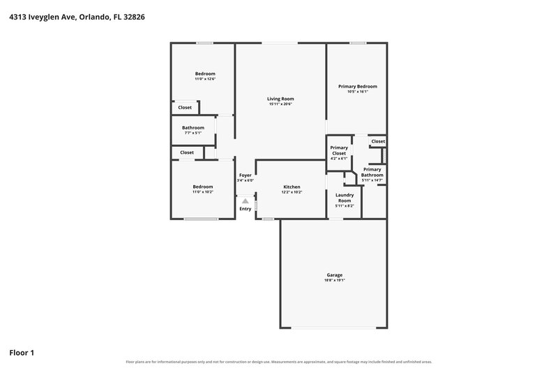 2,170/Mo, 4313 Iveyglen Ave Orlando, FL 32826 Floor Plan View