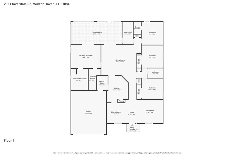1,855/Mo, 292 Cloverdale Rd Winter Haven, FL 33884 Floor Plan View