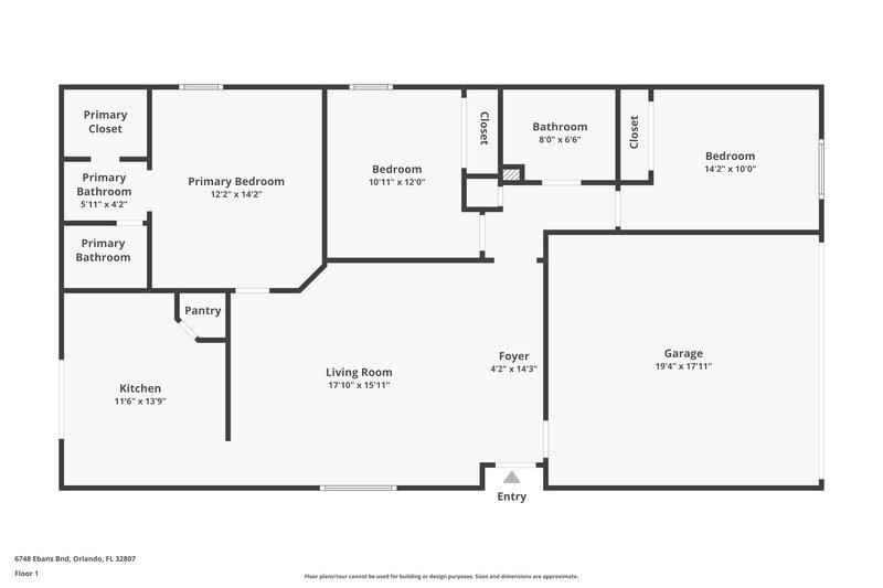 2,045/Mo, 6748 Ebans Bnd Orlando, FL 32807 Floor Plan View