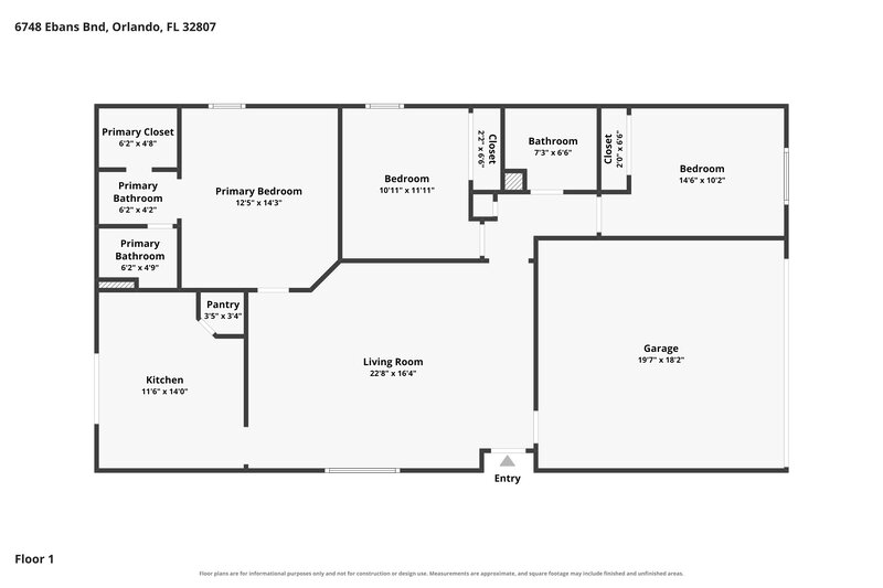 2,065/Mo, 6748 Ebans Bnd Orlando, FL 32807 Floor Plan View