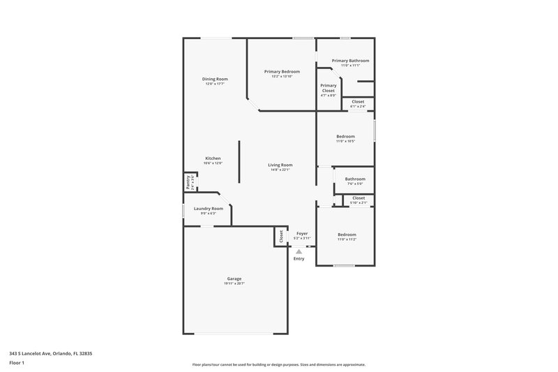 1,955/Mo, 343 S Lancelot Ave Orlando, FL 32835 Floor Plan View