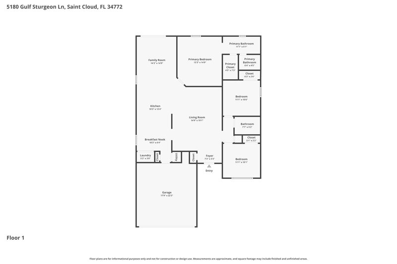 2,030/Mo, 5180 Gulf Sturgeon Ln Saint Cloud, FL 34772 Floor Plan View