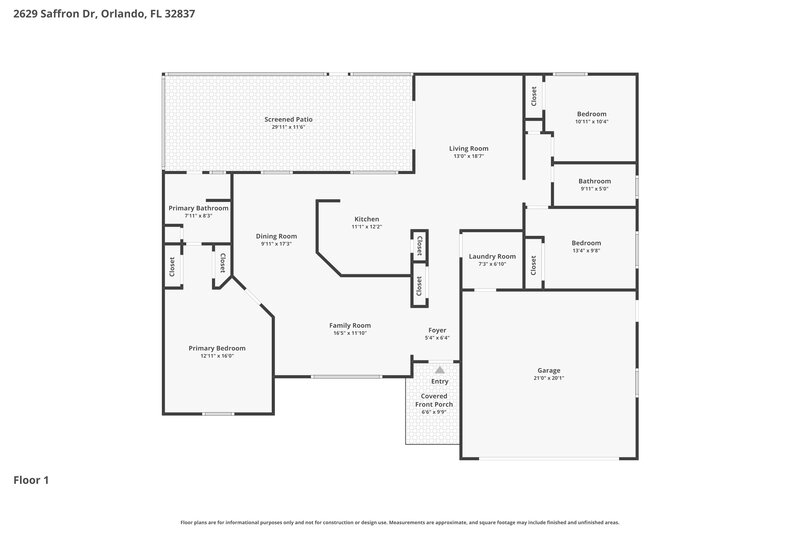 2,280/Mo, 2629 Saffron Dr Orlando, FL 32837 Floorplan View