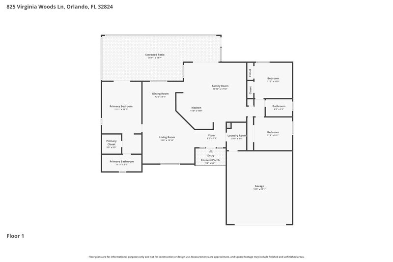 2,300/Mo, 825 Virginia Woods Ln Orlando, FL 32824 Floor Plan View