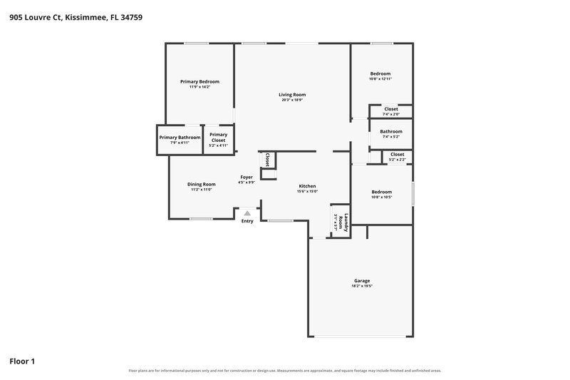 1,915/Mo, 905 Louvre Ct Kissimmee, FL 34759 Floor Plan View