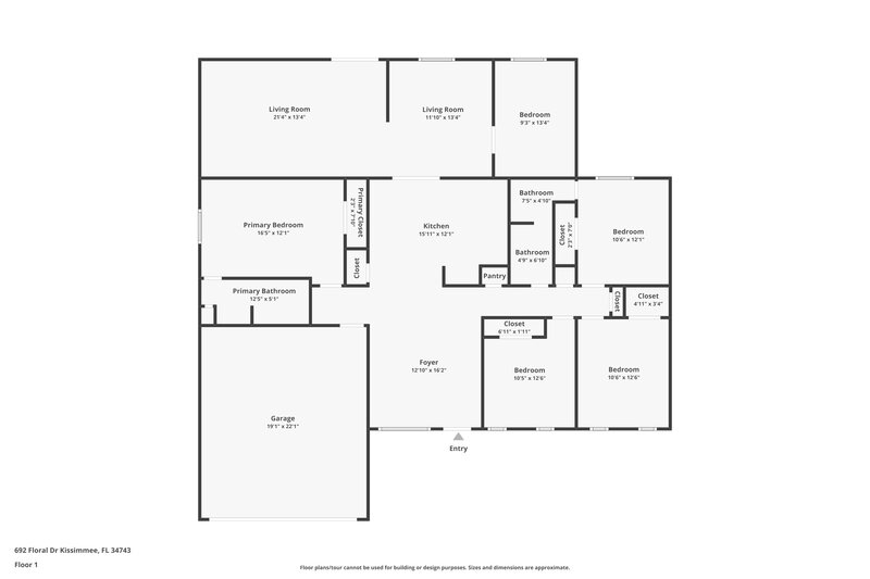 2,170/Mo, 692 Floral Dr Kissimmee, FL 34743 Floor Plan View