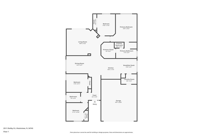 2,215/Mo, 2511 Shelby Cir Kissimmee, FL 34743 Floor Plan View