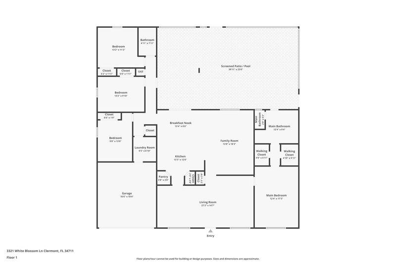 2,500/Mo, 3321 White Blossom Ln Clermont, FL 34711 Floor Plan View