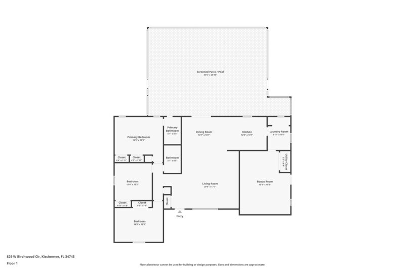 2,290/Mo, 829 W Birchwood Cir Kissimmee, FL 34743 Floorplan View