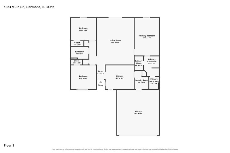 2,225/Mo, 1623 Muir Cir Clermont, FL 34711 Floor Plan View