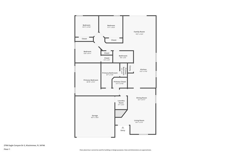 2,130/Mo, 2706 Eagle Canyon Dr S Kissimmee, FL 34746 Floor Plan View