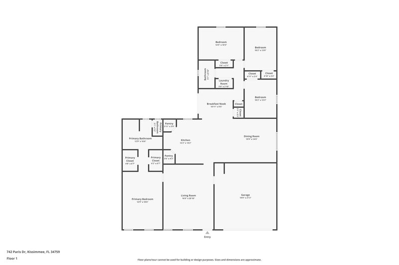 2,060/Mo, 742 Paris Dr Kissimmee, FL 34759 Floor Plan View