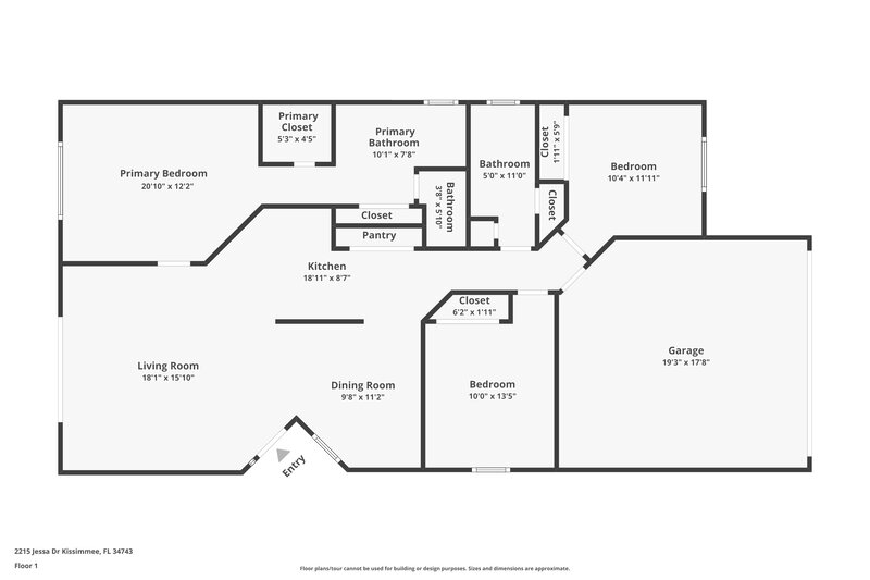 2,075/Mo, 2215 Jessa Dr Kissimmee, FL 34743 Floor Plan View