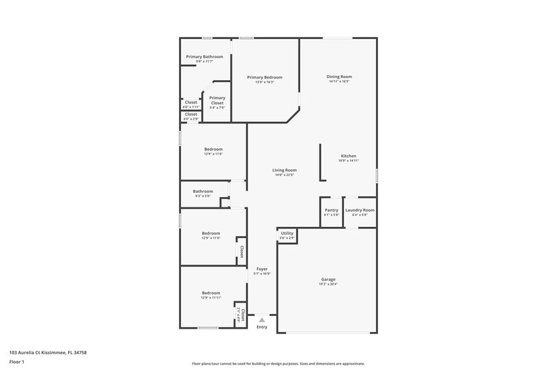 2,010/Mo, 103 Aurelia Ct Kissimmee, FL 34758 Floor Plan View