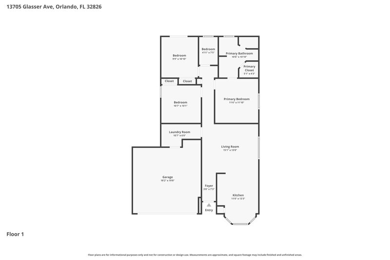2,105/Mo, 13705 Glasser Ave Orlando, FL 32826 Floor Plan View
