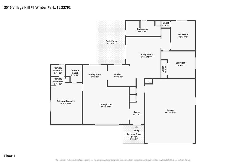 2,400/Mo, 3016 Village Hill Pl Winter Park, FL 32792 Floor Plan View