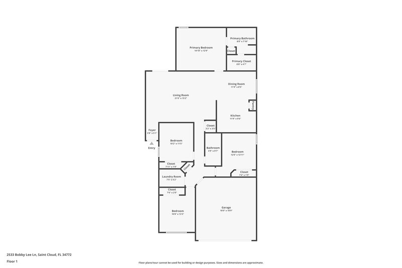 1,965/Mo, 2533 Bobby Lee Lane Saint Cloud, FL 34772 Floor Plan View