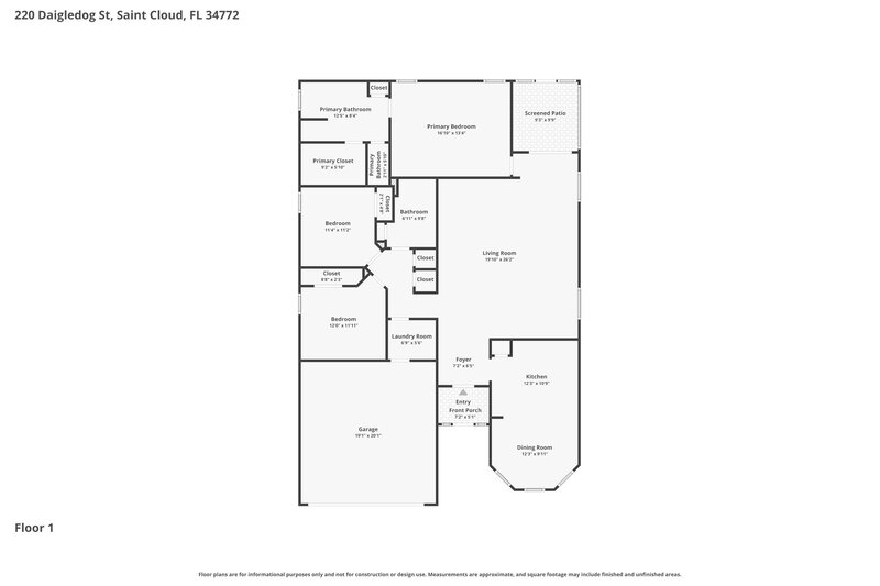 2,220/Mo, 220 Daigledog St Saint Cloud, FL 34772 Floor Plan View