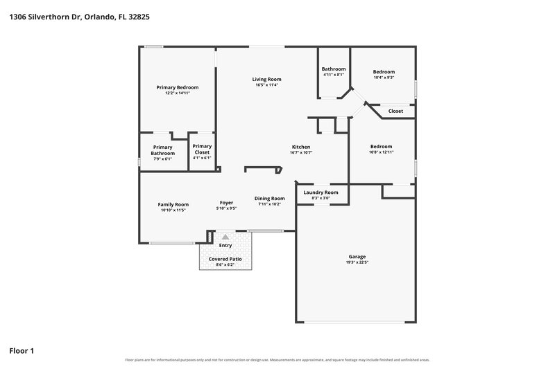 2,140/Mo, 1306 Silverthorn Dr Orlando, FL 32825 Floor Plan View