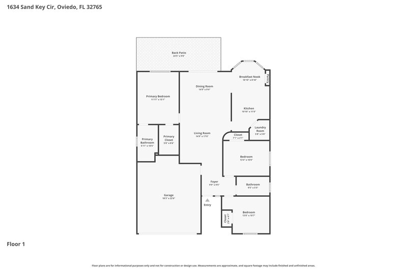 2,335/Mo, 1634 Sand Key Cir Oviedo, FL 32765 Floor Plan View